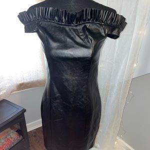 NWOT Venus Faux Leather Off the shoulder Ruffle Dress Size 8